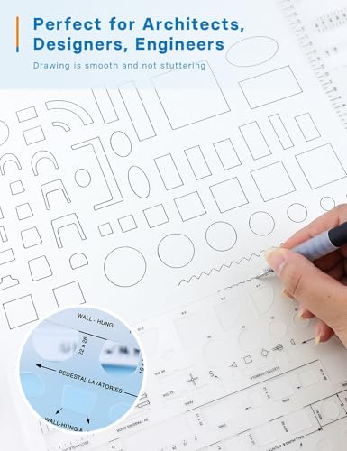 5 Pcs Architectural Templates: Circle, House Plan, Interior Design & Furniture Templates, Drafting Tools & Ruler Shapes for Architecture