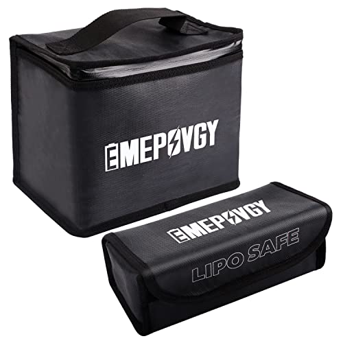 Fireproof Battery Safe Bag Explosionproof Battery Storage Guard Pouch for Charge & Storage with Portable Bandage 2 Pack Black(9.06 × 5.91 × 7.48inch, 8.27 × 3.54 × 3.15inch) - color: Black