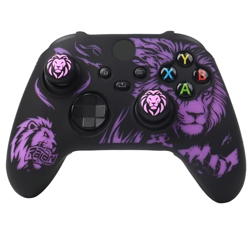 Lion Skin Compatible with Xbox Series X Wireless Controller, RALAN Protector Case， Customised Thumb Grips Cap - color: Lion Black Purple