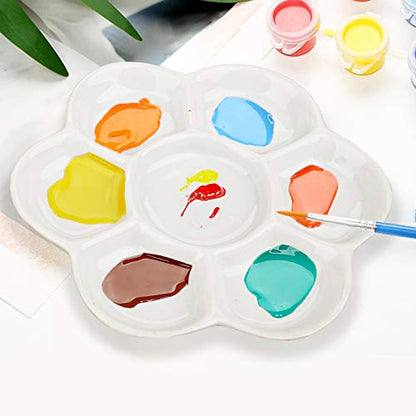 Foraineam 4 Pieces Ceramic Paint Palette Artist 7 Well Flower Palettes Painting Oil Watercolor Mixing Trays (Pack of 2) - size: 5 Inch (Pack of 2)