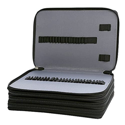 200 Slots Pencil Case 4-Layer Zipped Holder w/Handle - color: Black, size: 200