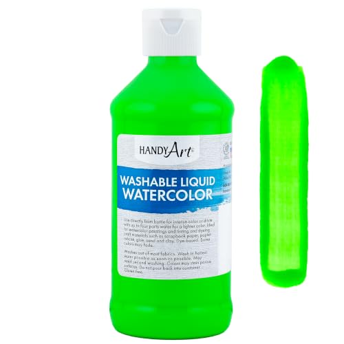 Handy Art Washable Liquid Watercolor Paint, Fluorescent Green, 8 oz Bottle - color: Fluorescent Green