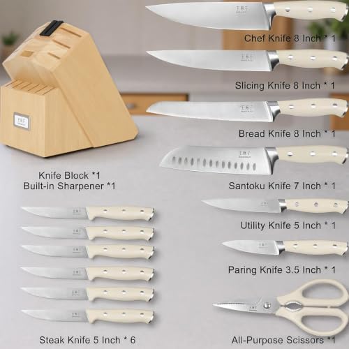 WANGMAZI 15‑Pcs Knife Block Set, Ultra Sharp, Natural Pro - color: 02-Natural Pro