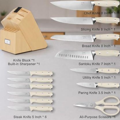WANGMAZI 15‑Pcs Knife Block Set, Ultra Sharp, Natural Pro - color: 02-Natural Pro