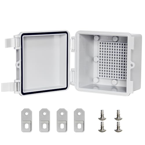 Waterproof Electrical Box - Outdoor Electrical Junction Box with Mounting Plate, Plastic Snap Latch Hinged Suitable for Marine Vessels, Garages, and Solar Panel Installations Gray Cover 4.3"x4.3"x2.9" - color: Grey Cover, size: 4.3"x4.3"x2.9"