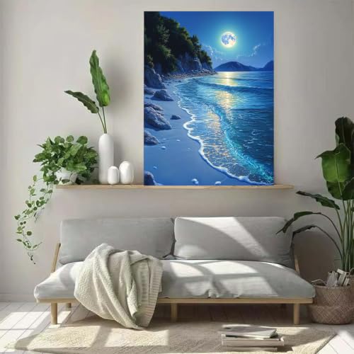 ZeeLionArt Diamond Art Kit, Beach Moonlight Landscape Scenery, 12 x 16 Inch - color: DP04320