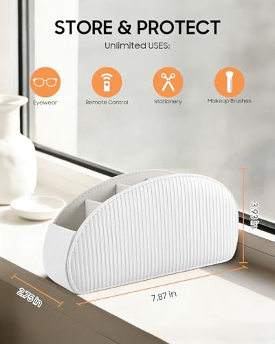 SITHON Remote Control Holder with 5 Compartments - color: Stripe-Pearl White, size: Small