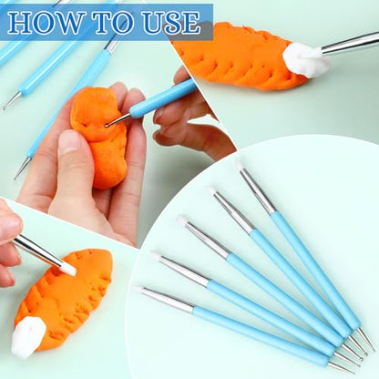 ElaraBerry 50 Pcs Silicone Clay Sculpting Tools 10 Sets Polymer Clay Tools Dotting Embossing for Pottery Ceramics Rock Nail Blending Drawing Modeling Painting