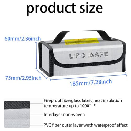 2PCS Lipo Battery Safe Bag Fireproof Charging Bag for RC Lipo Battery Pack Storage Charging Transport, Home Office Travel Lipo Storage Pouch Double Layer Fireproof - size: 260x130x150mm+185x75x60mm (2 pcs)
