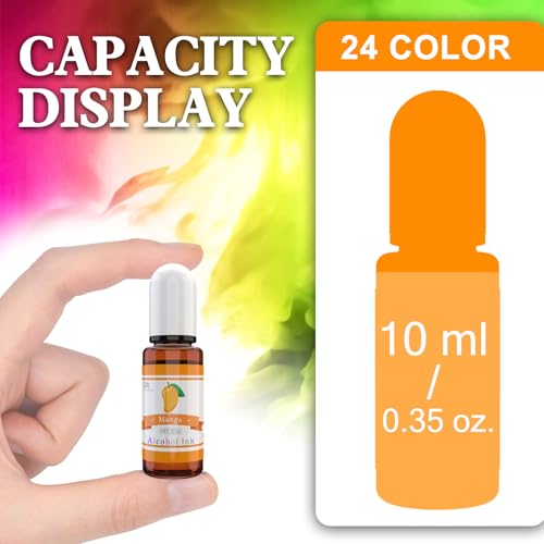 Alcohol Ink Set - 24 Vibrant Colors for Resin Art, Petri Dish Making