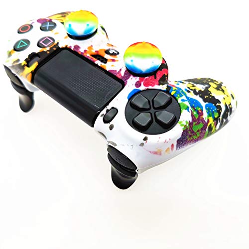Silicone Skin Cover for Ps4 Controller (1pc Anti-Slip Case, 1 Pair L2 R2 Trigger Extender, 4pcs Thumb Grips,4pcs LED Light Bar Decal) Protector for DualShock PS4/ Slim/Pro Controller (Graffiti) - color: Graffiti