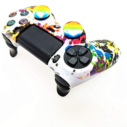 Silicone Skin Cover for Ps4 Controller (1pc Anti-Slip Case, 1 Pair L2 R2 Trigger Extender, 4pcs Thumb Grips,4pcs LED Light Bar Decal) Protector for DualShock PS4/ Slim/Pro Controller (Graffiti) - color: Graffiti