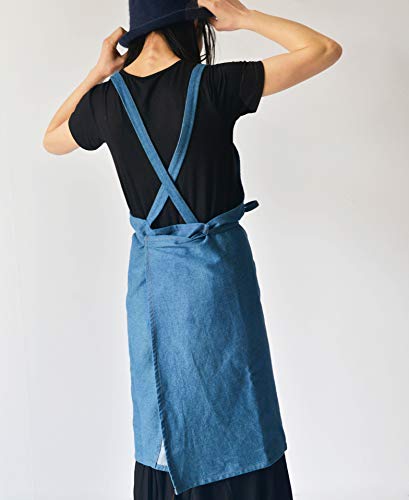 Cute Denim Matching Apron for Kids and Adults, Cook Art Paint Garden - color: Blue, size: kid M(age 8-12)