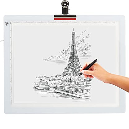 LED Tracing Light Box, 19" Ultra-Thin Light Pad with Adjustable Brightness, Includes USB Cable, Adapter, Paper, and Clip. Portable Drawing Board for Sketching, Cricut Projects, and More