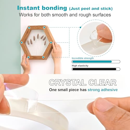 2PCS Heavy Duty Double-Sided Tape (10FT Long), Removable Adhesive Gel Tape, Clear Invisible Mounting Strips for Home and Office Use