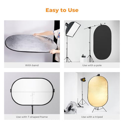 K&F Concept 24" x36” 5-in-1 Oval Foldable Reflector, with Carrying Bag - size: 60x90cm