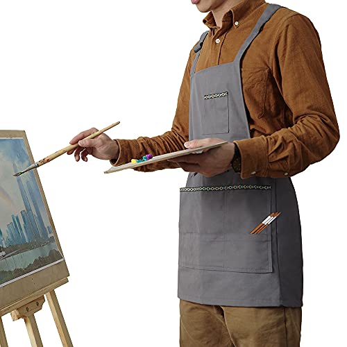 FreeNFond Artist Apron for Arts Women Men Canvas Painting Aprons - color: Grey