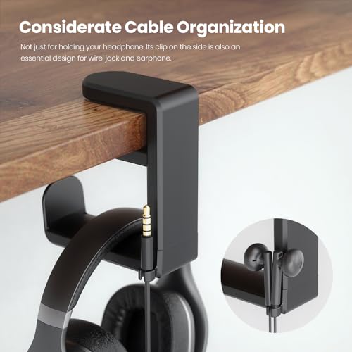 EURPMASK Rotating Headphone Stand,Adjustable Clamp-on Headset Holder Hanger - color: Black 1 Pack