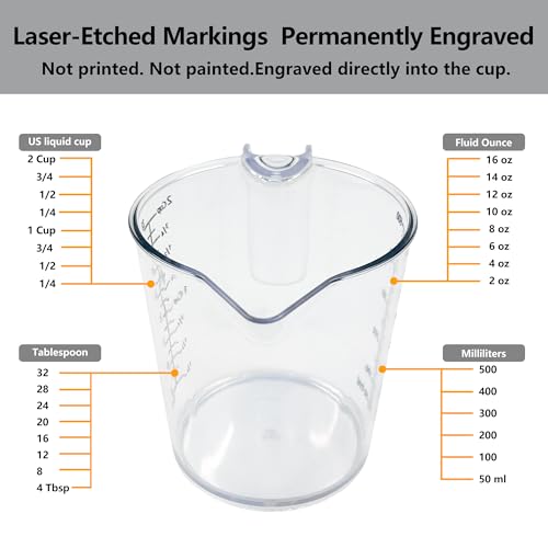 2 Cup (500ml) Measuring Cup, Laser-Etched oz/cup/mL/Tbsp, Plastic Measuring Cup with Handle for Cooking, Mixing & Kitchen Use - size: 02 - 16 fl oz (2 Cup)