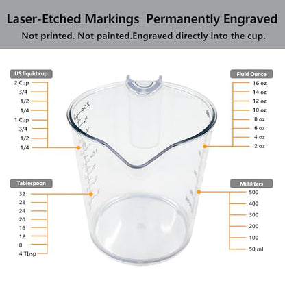2 Cup (500ml) Measuring Cup, Laser-Etched oz/cup/mL/Tbsp, Plastic Measuring Cup with Handle for Cooking, Mixing & Kitchen Use - size: 02 - 16 fl oz (2 Cup)