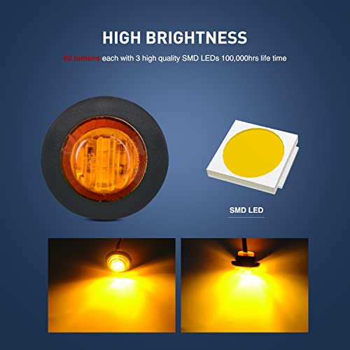 Nilight 50 PCS 3/4" Round Clearance LED Front Rear Side Marker Light - color: 50Pcs Amber