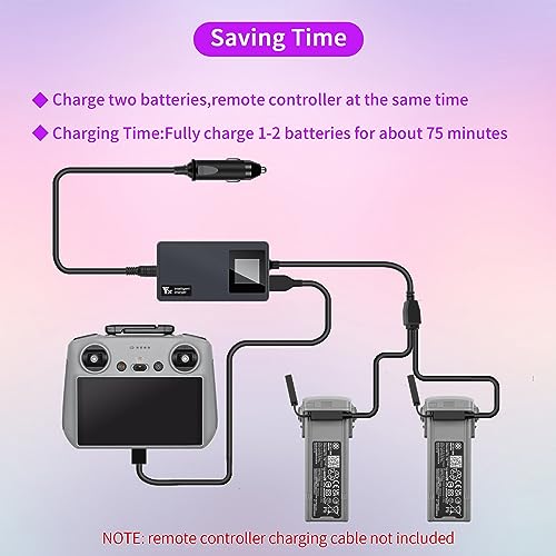 Hanatora LCD Battery Car Charger for DJI Air 3S,Air 3 Drone,12V Charge,Rapid Charging Hub Accessories