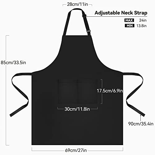 NLUS 2 Pack Kitchen Cooking Aprons, Adjustable Bib Soft Chef Apron with 2 Pockets for Men Women (Black,2) - color: Black-2