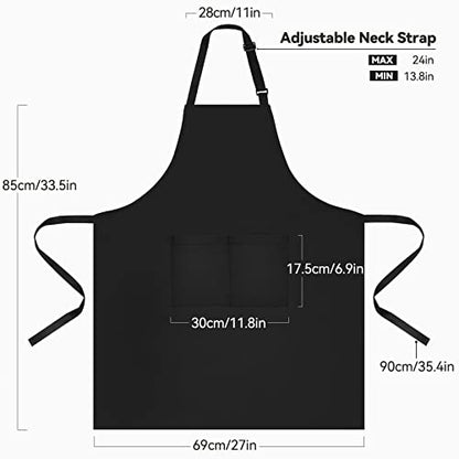 NLUS 2 Pack Kitchen Cooking Aprons, Adjustable Bib Soft Chef Apron with 2 Pockets for Men Women (Black,2) - color: Black-2