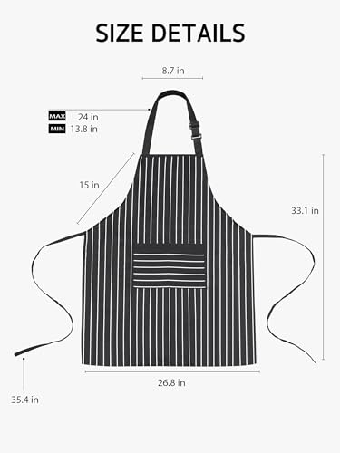 Syntus Apron for Men Women, Adjustable Cooking Kitchen Apron with 2 Pockets - color: Stripe Black Bold, style: 2 Polyester