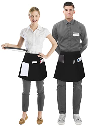 Utopia Wear Server Waist Aprons 12 Pack with 3 Pockets for Men and Women - color: Black