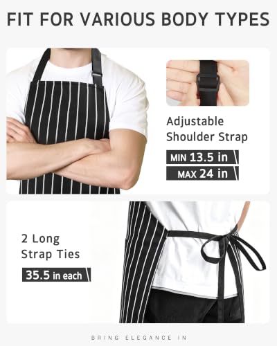 Syntus Chef Apron for Men Women with Pockets, Thick Grilling BBQ Apron - color: Black/White Bold