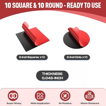 Double Sided Tape Pads, 20PCS Heavy Duty Mounting Foam Tape - size: 2 inch Round & Square - 20PCS