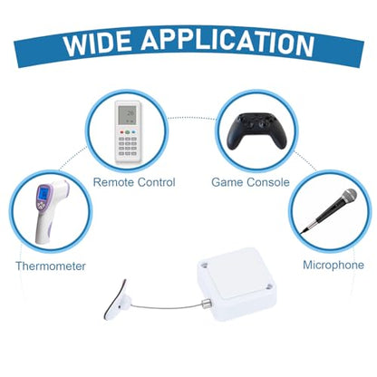 PATIKIL 5ft (1.5M) Retractable Remote Control Cable Tether 2N, 3PCS Remote Control Security Lanyard Lock Adjustable Locking Leash with Plastic Cap for TV Tablets Showroom, White - color: White, size: 5ft