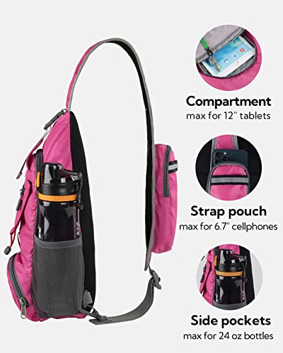 WATERFLY Packable Small Crossbody Sling Backpack Shoulder Chest Bag Daypack for Hiking Traveling - color: Pink