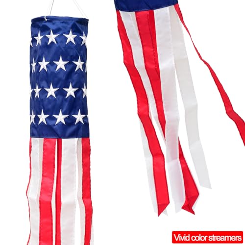 40 Inch American Flag Windsock with Embroidered Stars, Red White and Blue - color: Red - 1pack