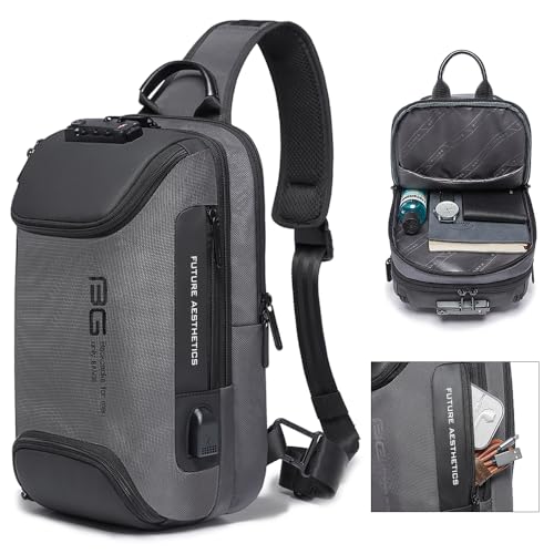 BANGE Men's Sling Backpack - Waterproof Crossbody Bag, Multi-Purpose Shoulder Bag - color: Grey