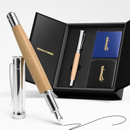 WEMATE Fountain Pen Set for Writing, Fine Nib, Yellow Oak - color: Yellow, style: Oak