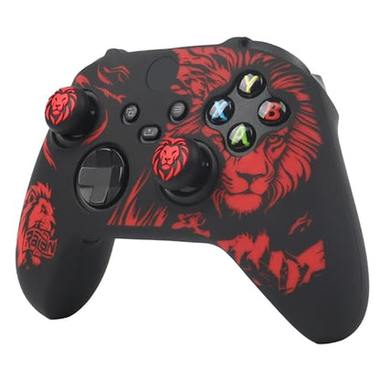 Lion Skin Compatible with Xbox Series X Wireless Controller, RALAN Protector Case， Customised Thumb Grips Cap - color: Lion Black Red
