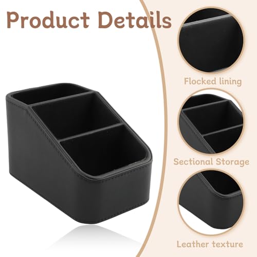 PU Leather TV Remote Control Holder, 3 Compartment Desk Storage Caddy