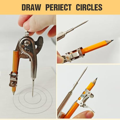 20 Pieces Compass for Geometry Metal Compass Tool Math Compass Bulk Drawing Compass Silver Geometry Compass with Pencil for Student School Classroom Office Woodworking Art Drawing