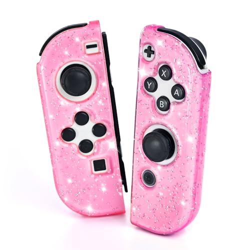 DLseego Glitter Protective Case for Switch Joy Con Controllers, Handheld Soft Silicone TPU Protective Cover Replacement Shell Case Suitable for Switch & Switch OLED Model Joy Cons - Pink - color: Pink