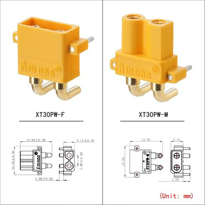 ELFCULB 10 Pairs Amass XT30PW Male and Female Connectors for FPV Drones - color: 10 Pairs XT30PW