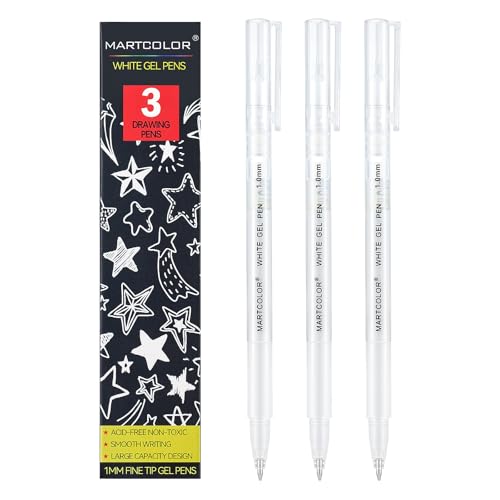 MARTCOLOR White Gel Pens, 1.0mm Extra Fine Opaque Archival Ink Pens, 3 Pack - color: White