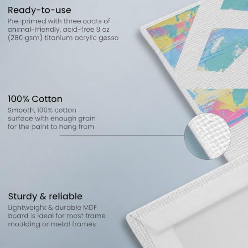 ARTEZA Canvas Panels, 16 x 20 in, Pack of 14, Cotton Surface, Pre-Primed - size: 16"x20"