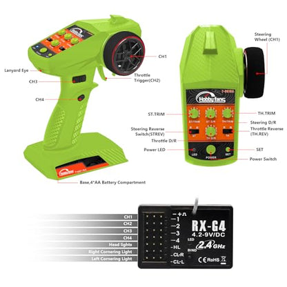 RC Remote Control 4CH 2.4G Transmitter with Receiver and Lanyard for RC Car Crawler Boat, Green - color: Green