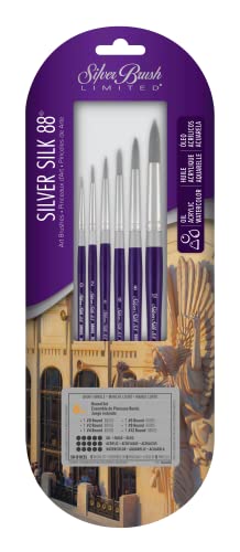 Silver Brush Limited Silver Silk 88 Round Acrylic Paintbrush Set, 6pc - color: Round Set, size: 6 Pc