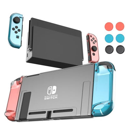 Switch Protector Dockable Case - Clear Hard Shell Cover with Joy-Con Grip TPU, Tempered Glass Screen Protector & Thumb Caps - Protective Accessories Kit for Nintendo Switch Console - size: Switch 1 6.3inch
