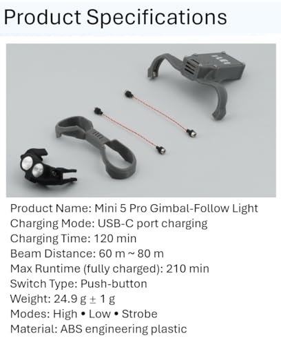 Mini 5 Night Flight Light for DJI Mini 5, Gimbal-Follow Design – Light Points Where You Look, 700-1000LM Dual LED Version, Enhanced Night Visibility (Remote and Manual Control) - size: Remote and Manual Control