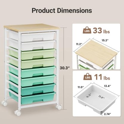Pipishell Rolling Cart with 8 Drawers, Craft Storage Cart, Green Gradient - color: Green Gradient, size: 8-Drawers