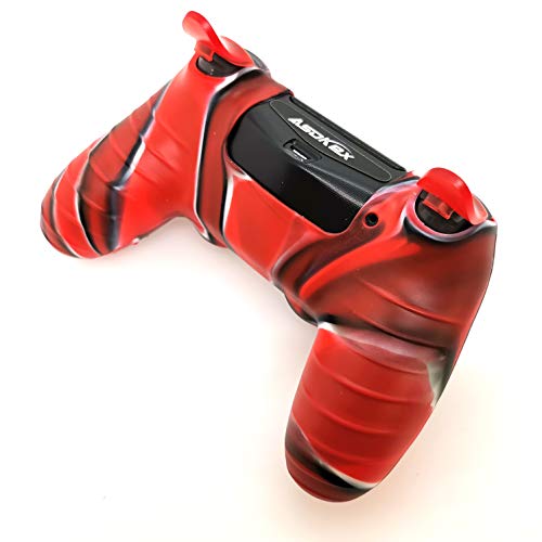 Silicone Skin Cover for Ps4 Controller (1pc Anti-Slip Case, 1 Pair L2 R2 Trigger Extender, 4pcs Thumb Grips,4pcs LED Light Bar Decal) Protector for DualShock PS4/ Slim/Pro Controller (red granular) - color: red granular